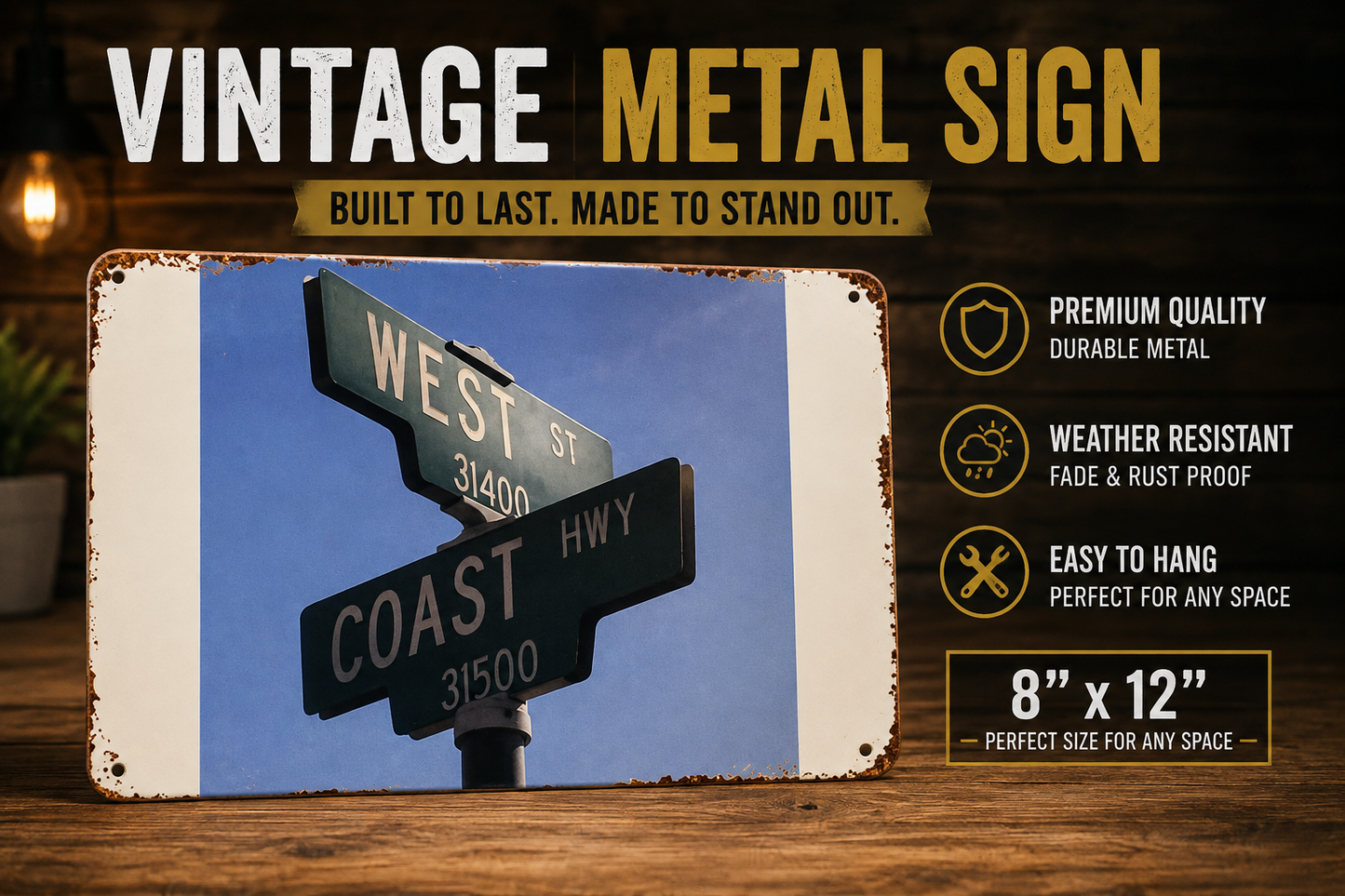 Classic West Coast Metal Sign = 8x12 Wall Decor
