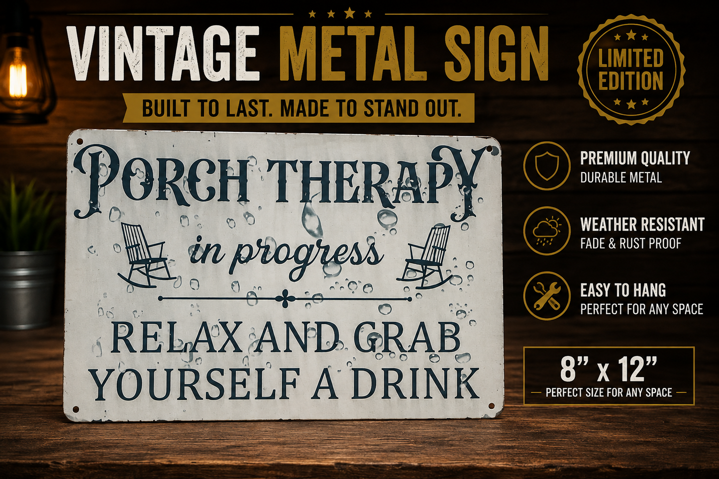 Funny Porch Therapy Metal Sign - 8x12 Wall Decor