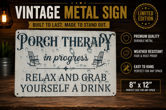 Funny Porch Therapy Metal Sign - 8x12 Wall Decor