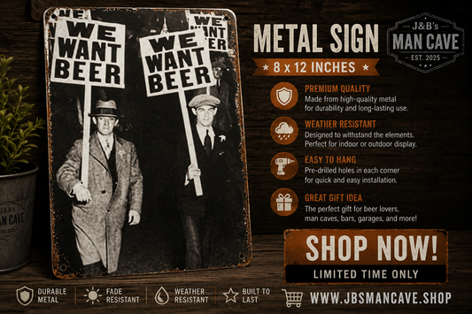 We Want Beer Vintage Metal Sign | 8x12 Retro Bar & Man Cave Wall Decor