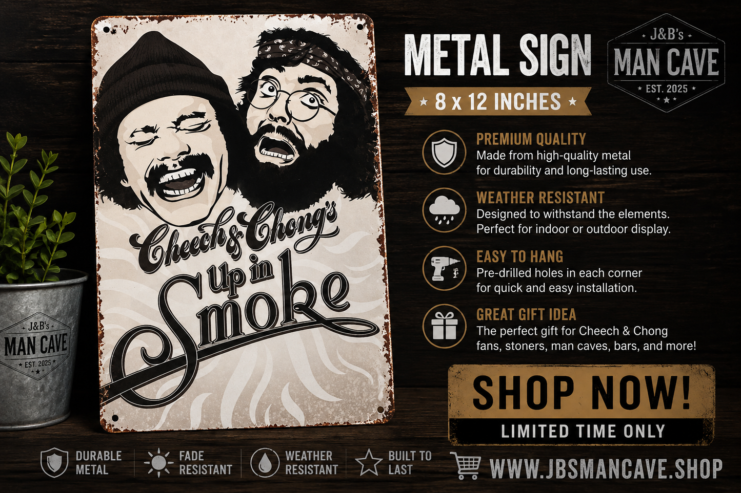 Cheech & Chong Up in Smoke Metal Sign | 8x12 Classic Comedy Wall Decor