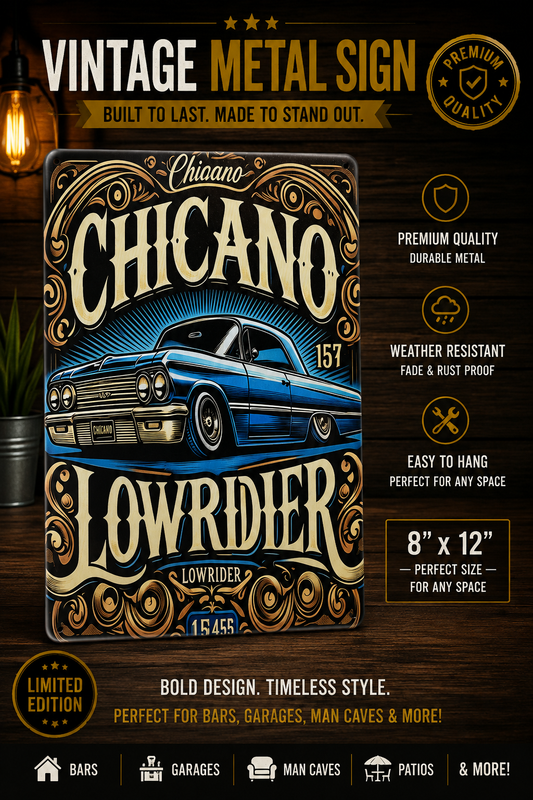 Vintage Chicano Lowrider Metal Sign - 8x12 Wall Decor