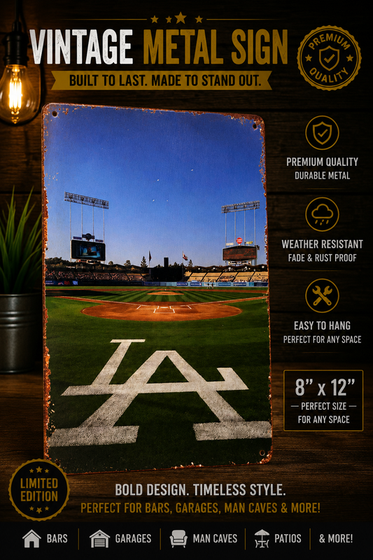 Vintage LA Dodger Stadium Metal Sign -8x12 Wall Decor